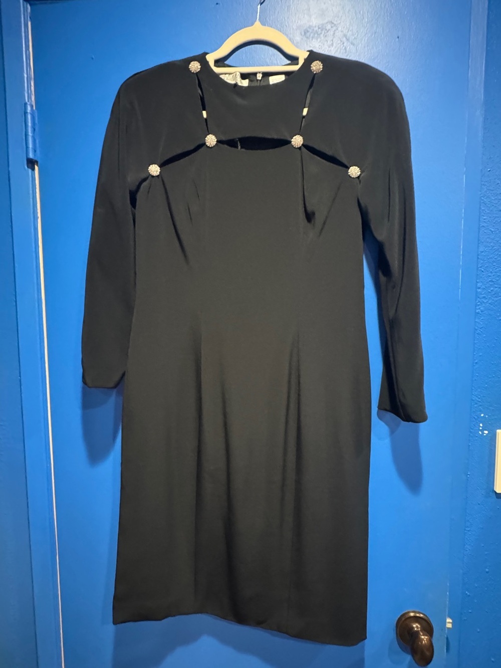 NWT Niteline Black Long Sleeve Cutout Dress with Decorative Button Accents